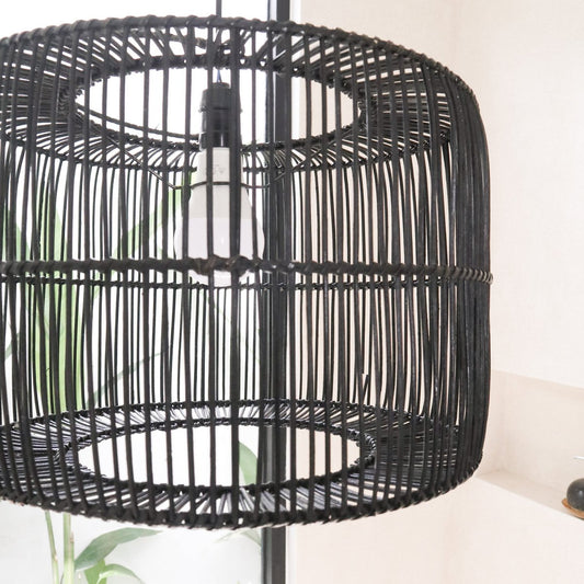 Lampenschirm, Schwarze Rattan Pendelleuchte LIKU (2 Größen)