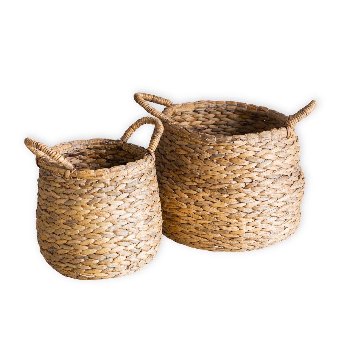 Runder Korb mit Griffen CITRA, Boho-Korb, Pflanzenkorb aus Wasserhyazinthe (2 Größen)