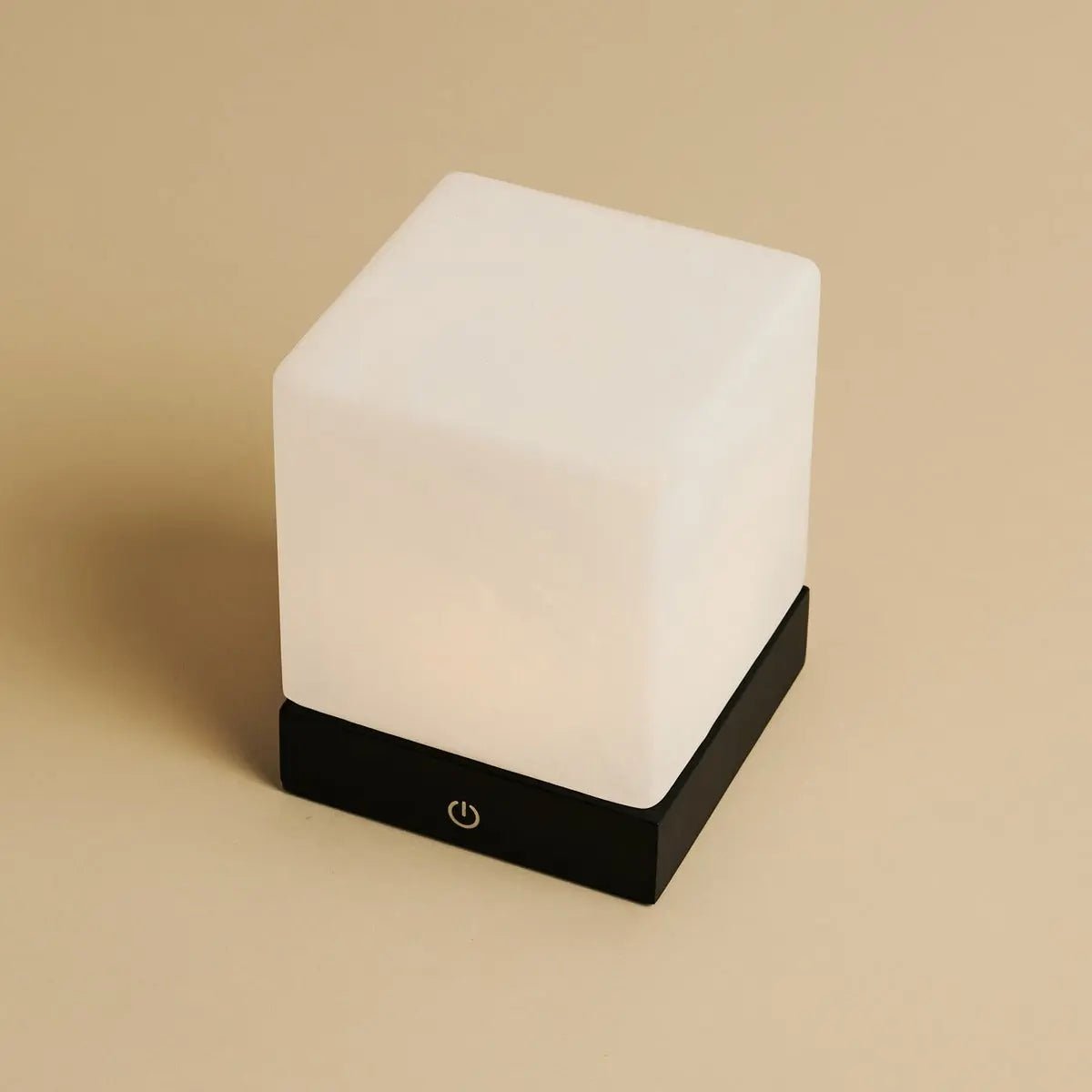 Wooden lamp 'Yce Black' with frosted glass, cube - rechargeable, dimmable, 100-hour battery