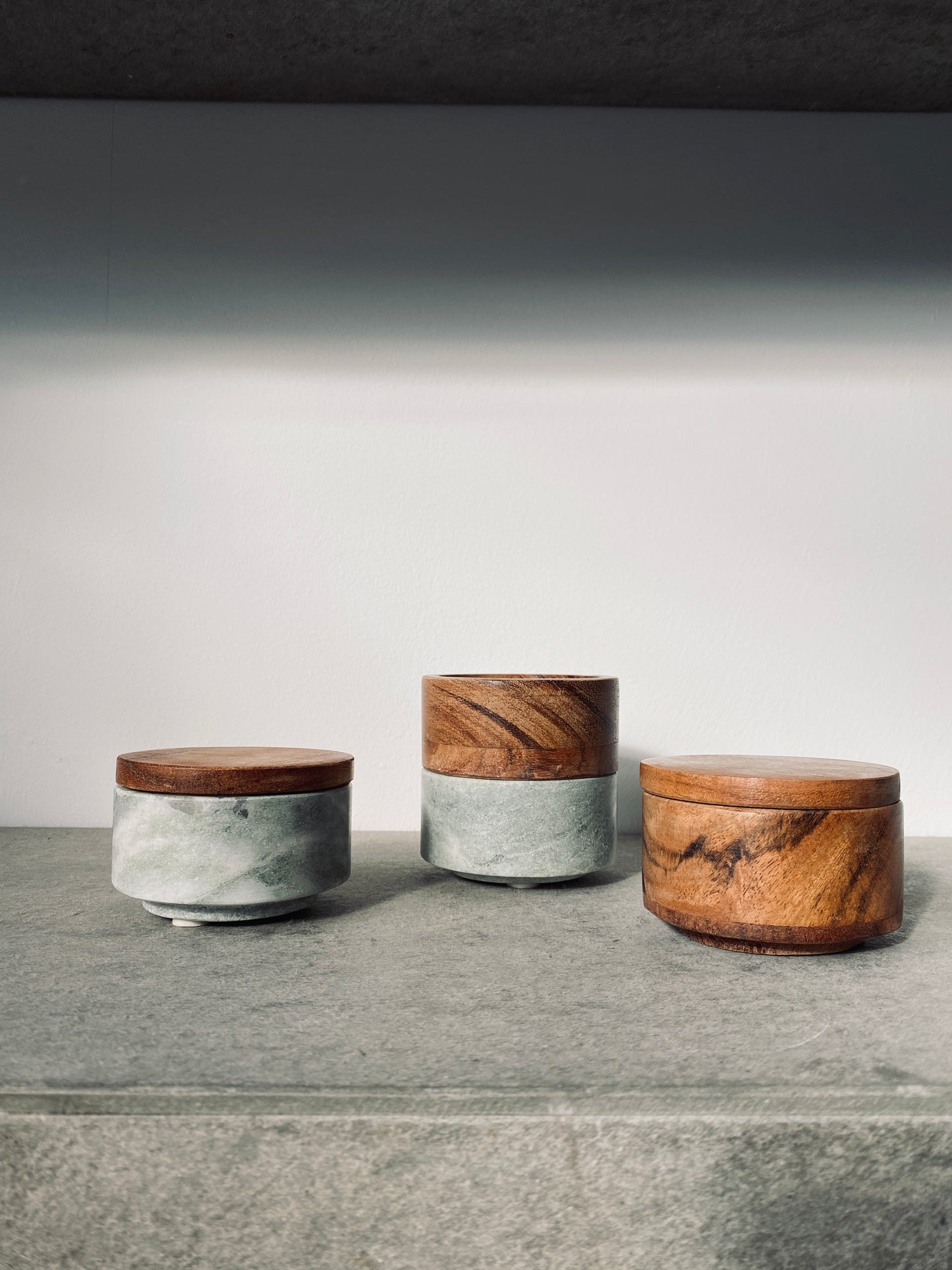 Marble Box mit Holzdeckel, rund