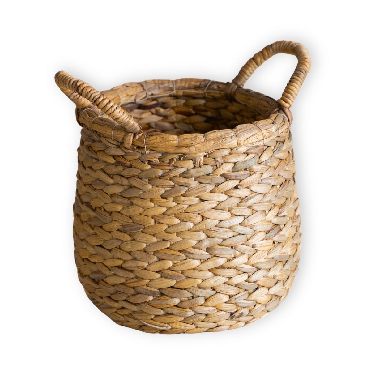 Runder Korb mit Griffen CITRA, Boho-Korb, Pflanzenkorb aus Wasserhyazinthe (2 Größen)