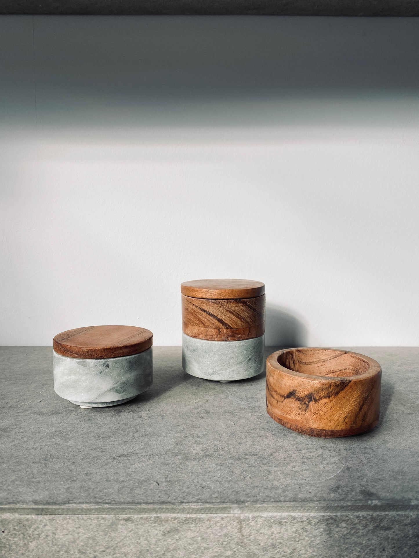 Marble Box mit Holzdeckel, rund
