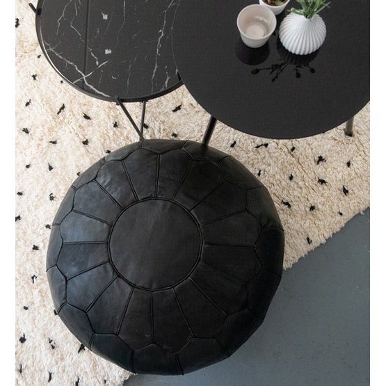 Leather stool, pouf - black (XL)