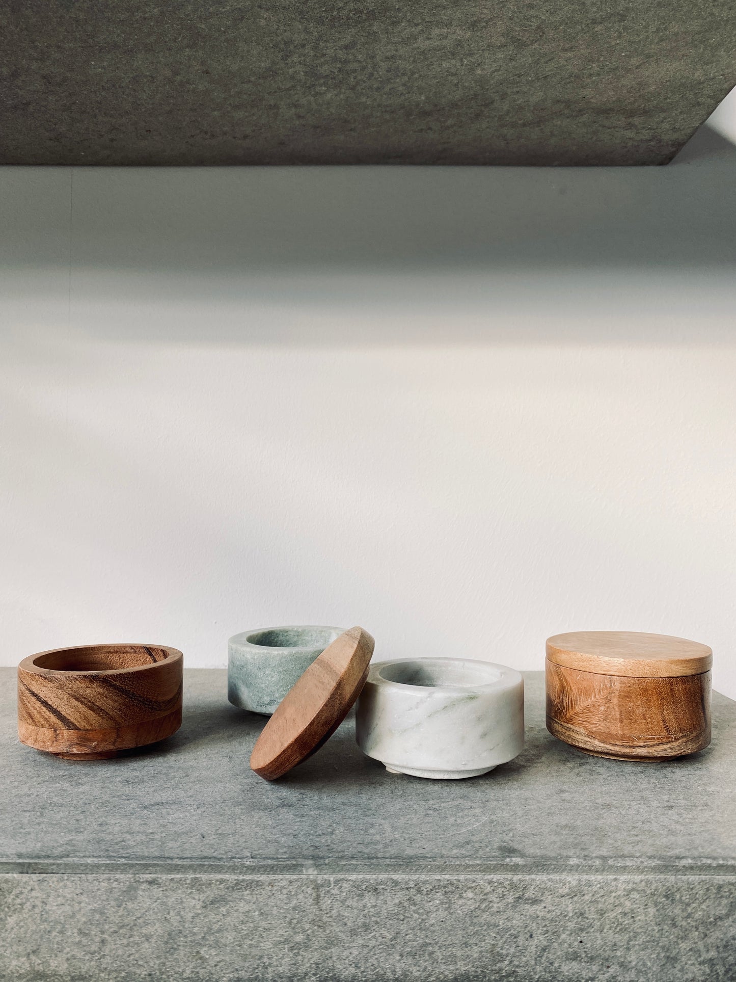 Marble Box mit Holzdeckel, rund