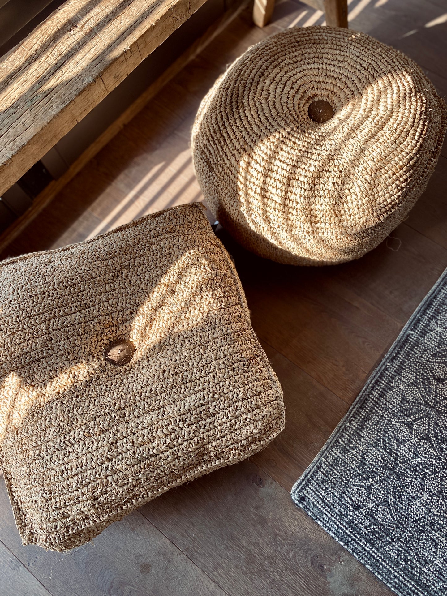 Raffia pouf PADAR, square