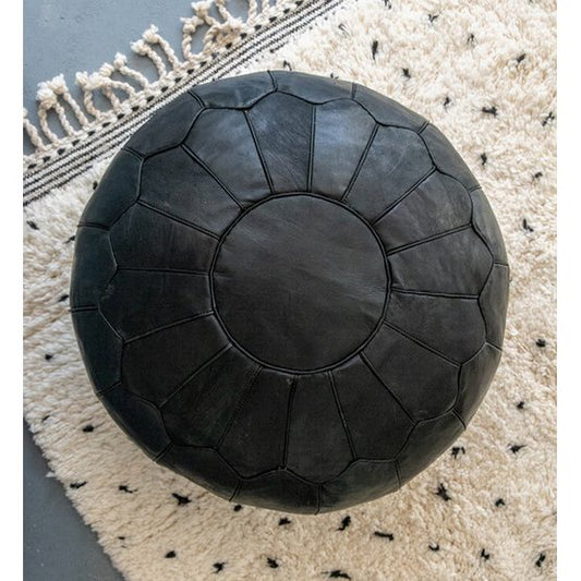 Leather stool, pouf - black (XL)