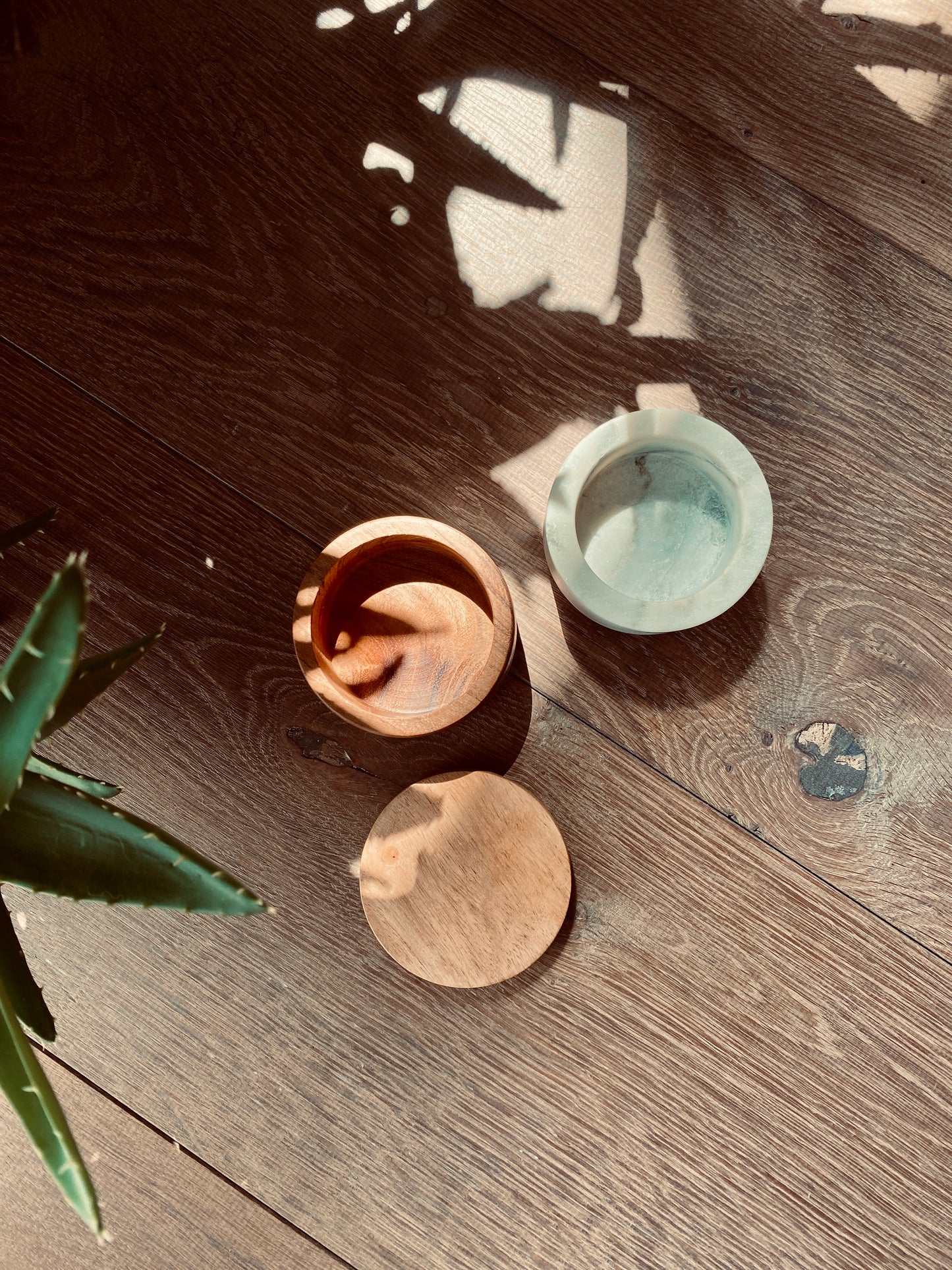 Marble Box mit Holzdeckel, rund
