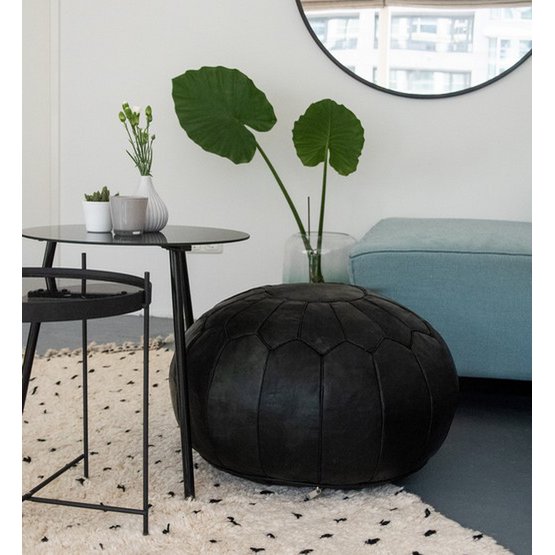 Leather stool, pouf - black (XL)