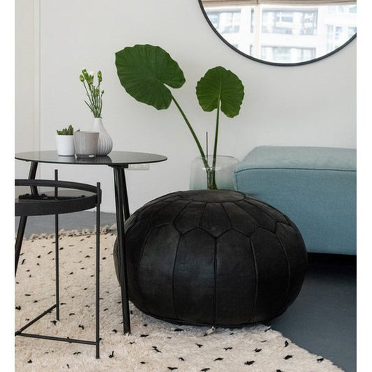Leather stool, pouf - black (XL)