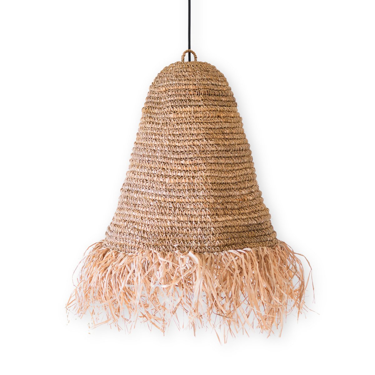 Raffia Boho Lampshade – Hanging Lamp – Pendant Light, Handwoven with Long Fringes (3 Sizes Ø 30/40/50 cm) KALIMA