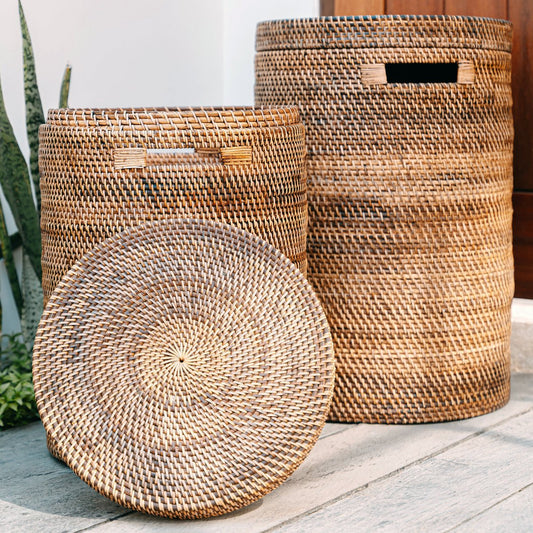 Großer Wäschekorb mit Deckel, SARI braun, Aufbewahrungskorb - Rattankorb (2 Größen)