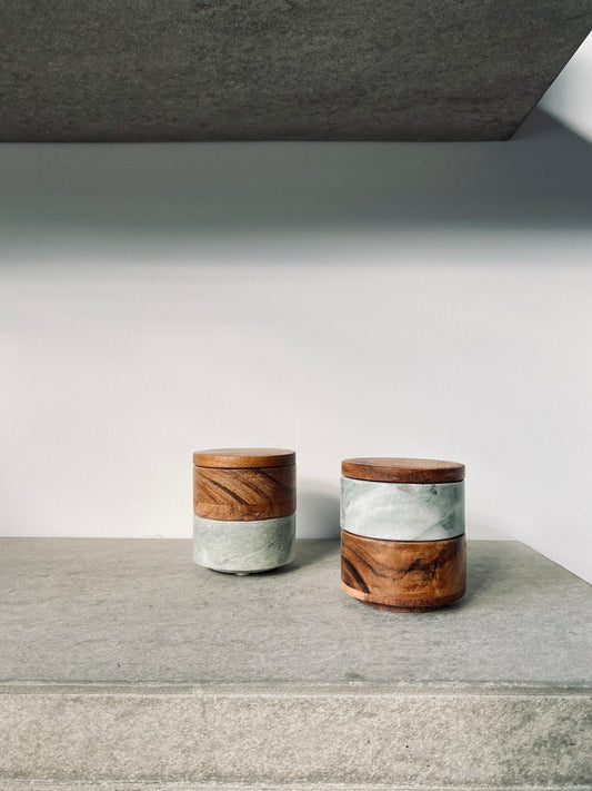 Marble Box mit Holzdeckel, rund