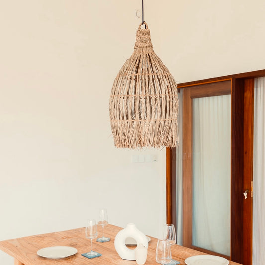 Pendelleuchte aus Seegras,  Boho-Lampenschirm LAMPUNG