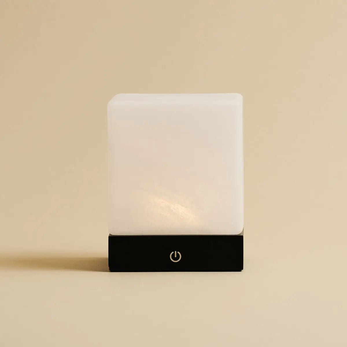 Wooden lamp 'Yce Black' with frosted glass, cube - rechargeable, dimmable, 100-hour battery
