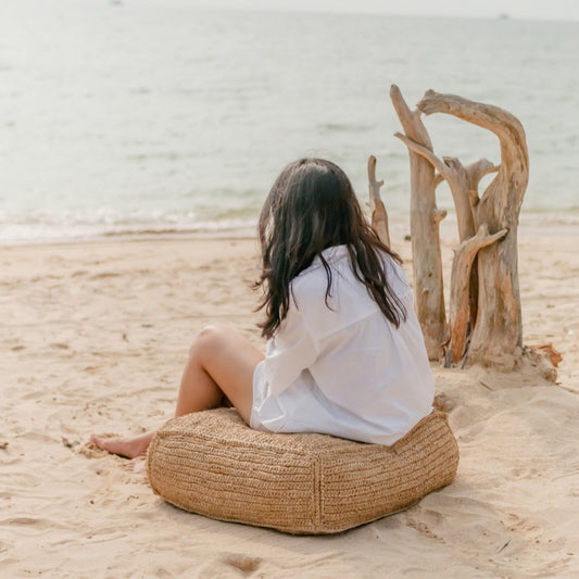 Raffia Sitz-Pouf PADAR, quadratisch