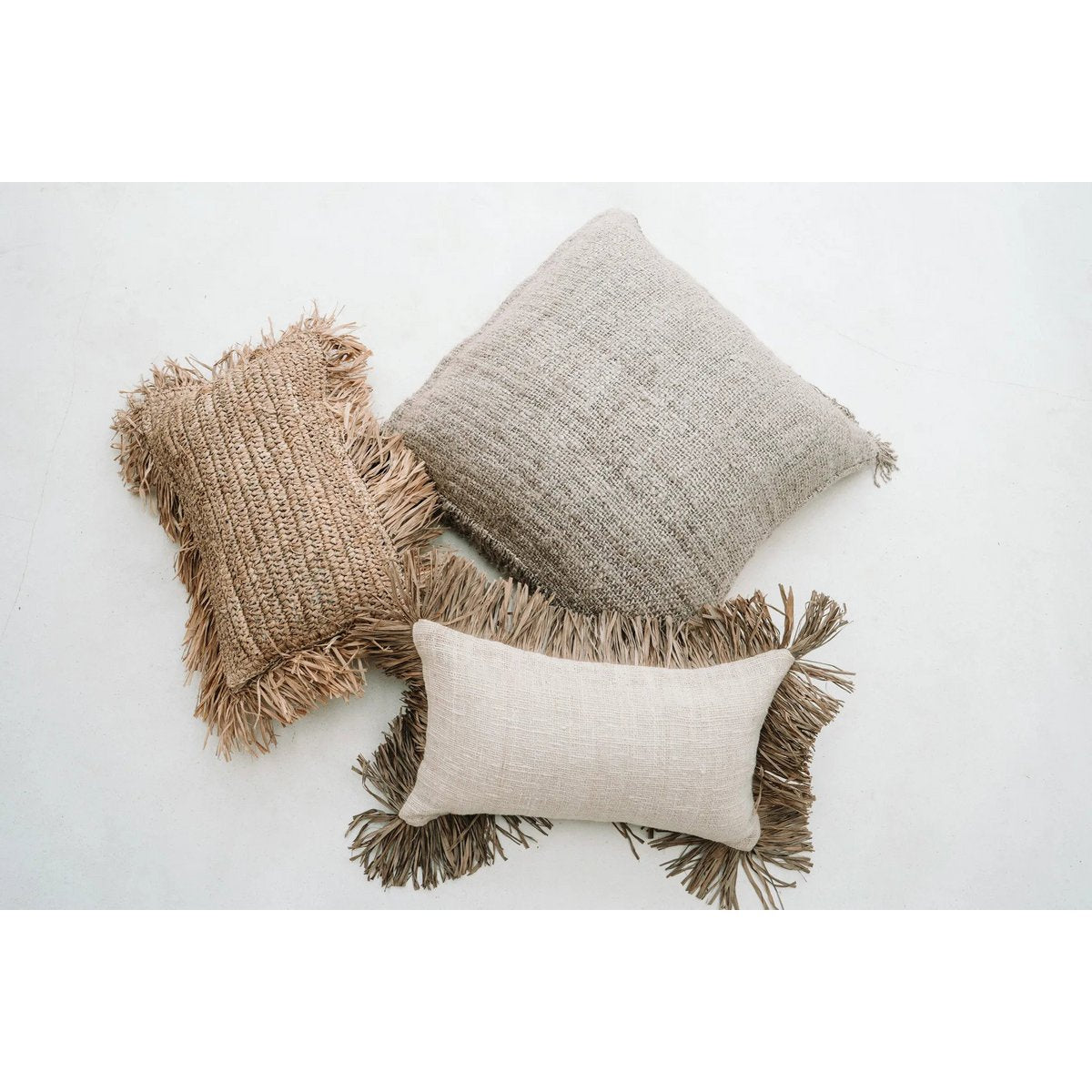Raffia Kissenbezug, Bast mit Fransen - 30x50