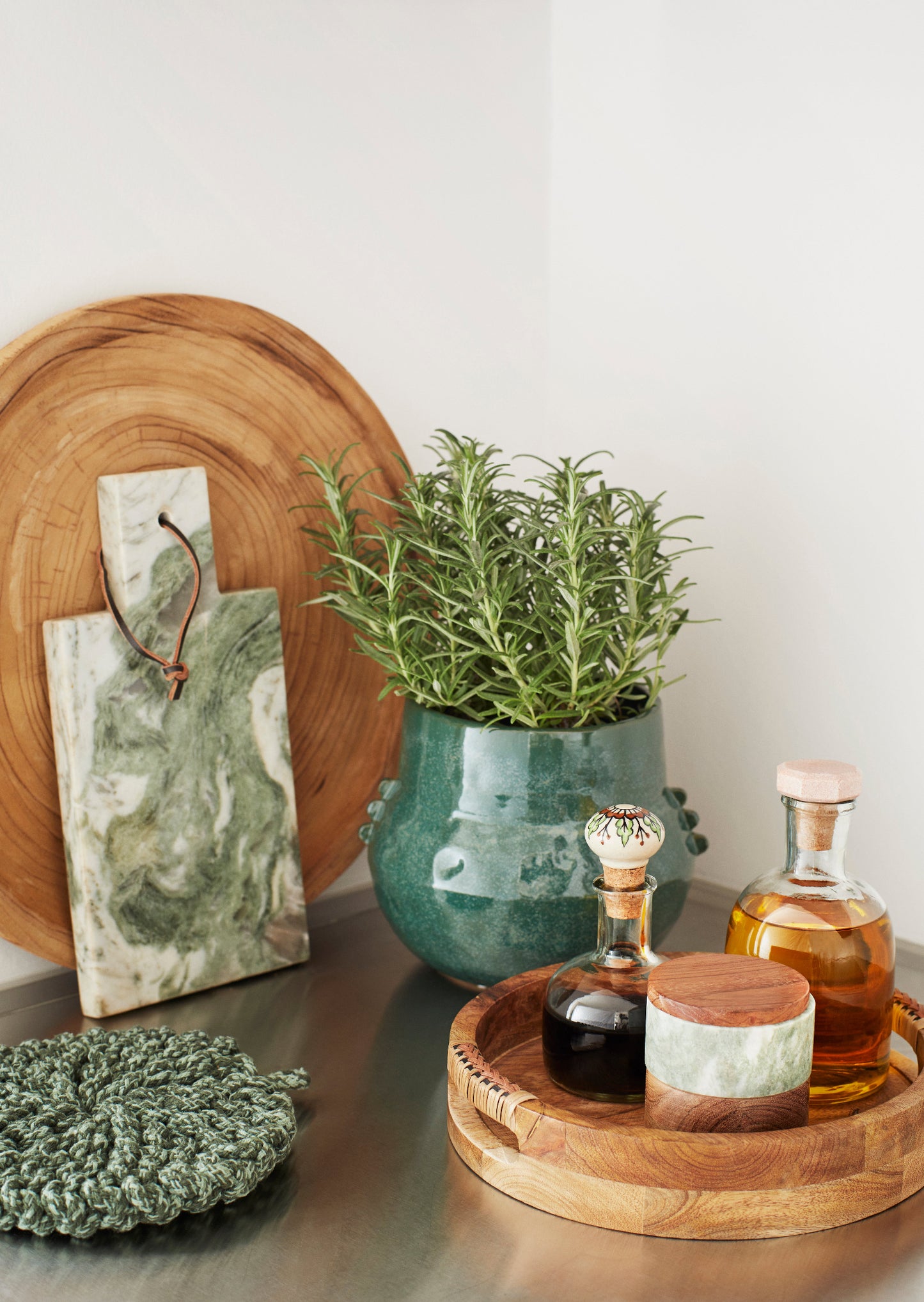 Marble Box mit Holzdeckel, rund