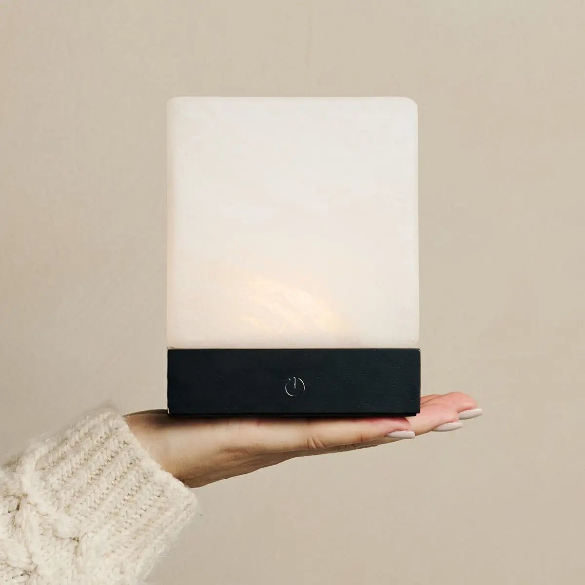 Wooden lamp 'Yce Black' with frosted glass, cube - rechargeable, dimmable, 100-hour battery