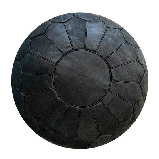 Leather stool, pouf - black (XL)