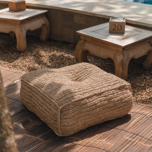 Raffia Sitz-Pouf PADAR, quadratisch