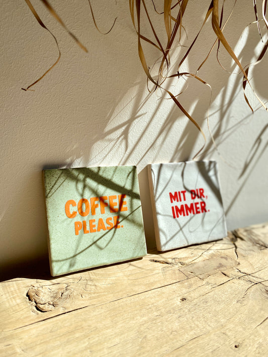 Keramik-Fliese 'happy quotes' - Deko-Kachel, handmade in spain