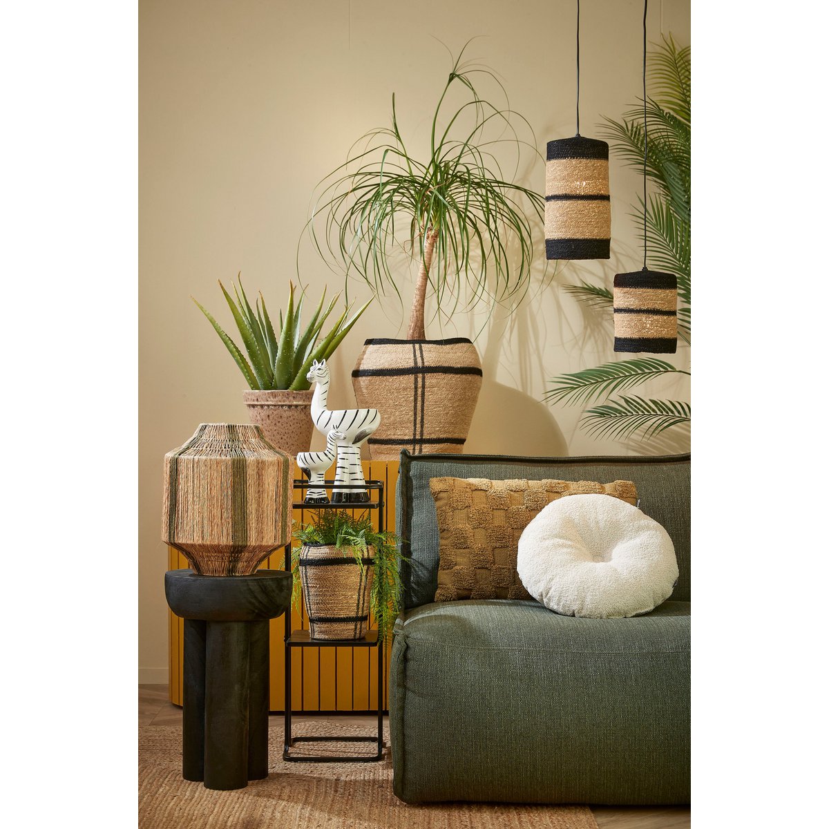 Latty side table, paulownia wood, black - H50 x Ø30 cm