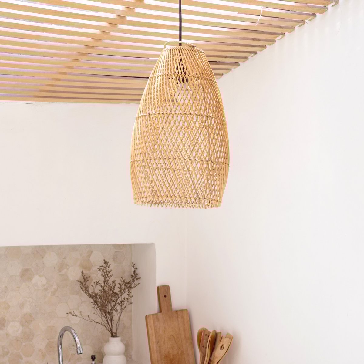 Boho Lampenschirm TABUNG - Rattan Deckenleuchte
