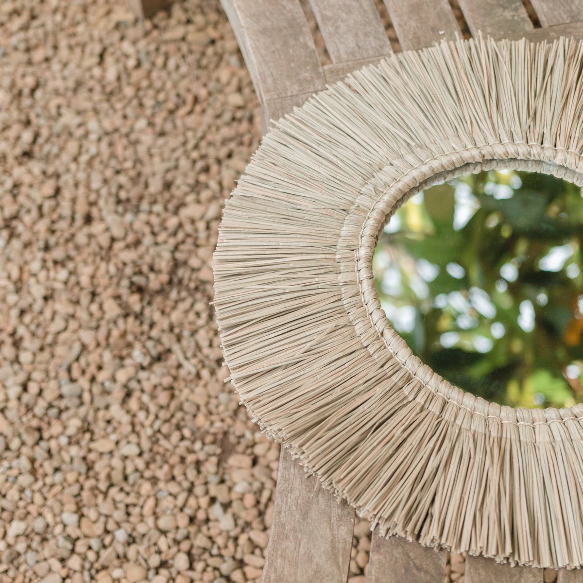 RIMBA seagrass wall mirror, round 60 cm