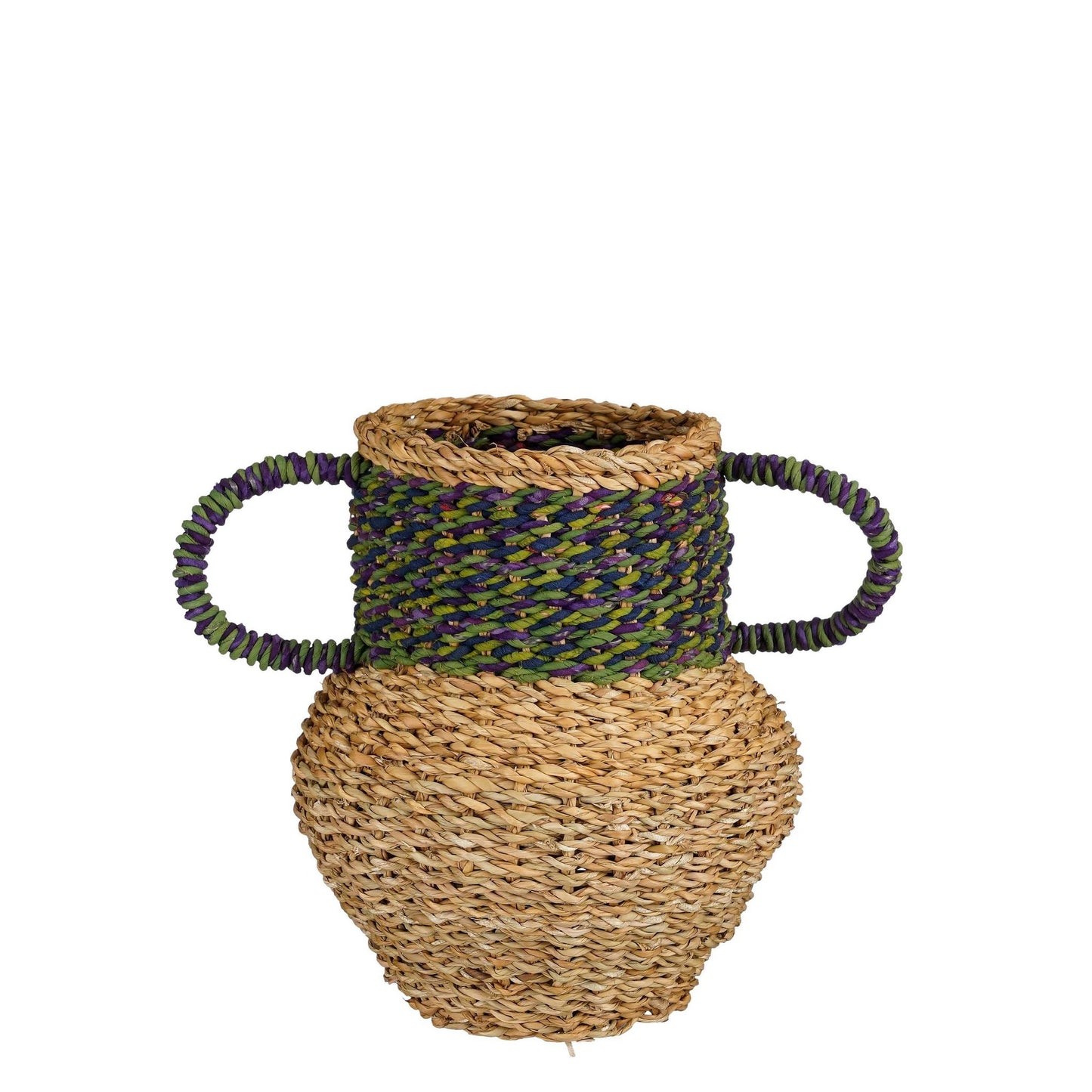Seegras Dekorationsvase mit Griffen, grün - H28 x T25 cm