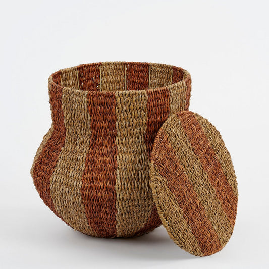 Aufbewahrungskorb Tacoma mit Deckel, Jute-Orange H47 x Ø50 cm