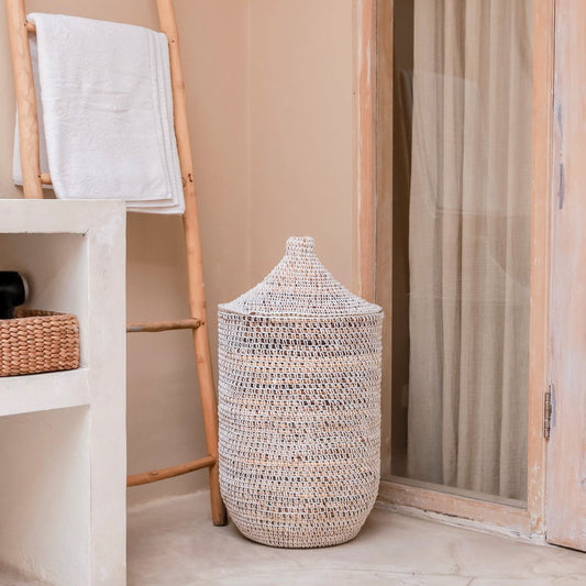 Laundry basket with KAJA lid made of banana fiber