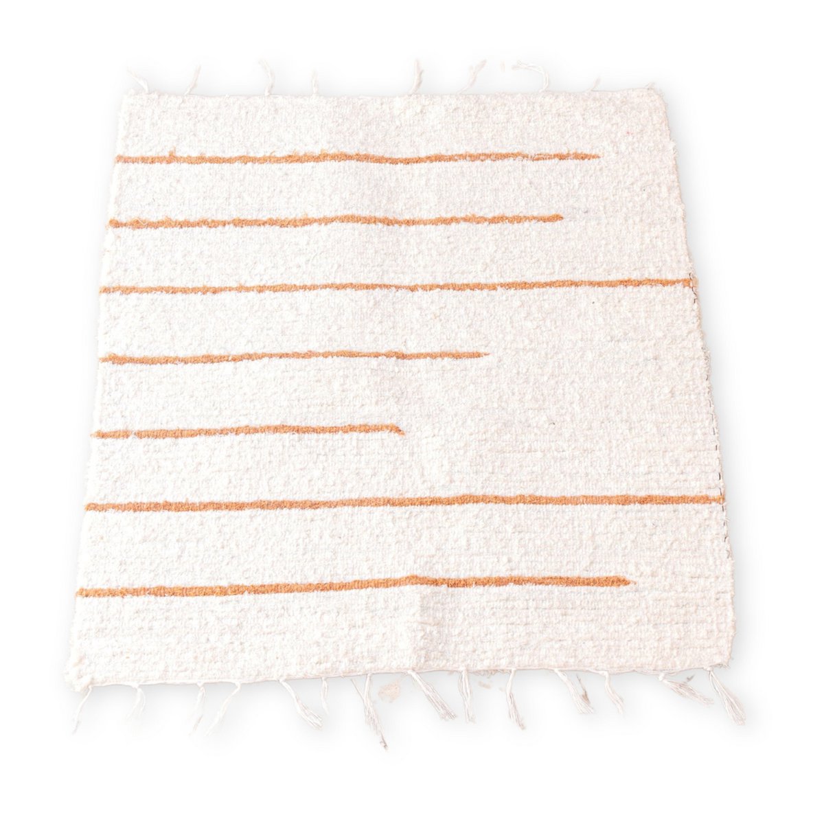 White cotton rug with brown stripes, 64 x 51 cm, hand-woven floor mat GIANYAR
