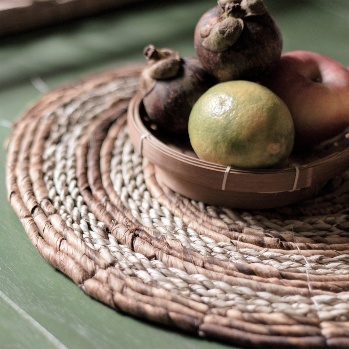 Tischset (4er- oder 6er-Set) MATARAM | Boho Tischset rund aus Bananenfaser & Seegras 38 cm