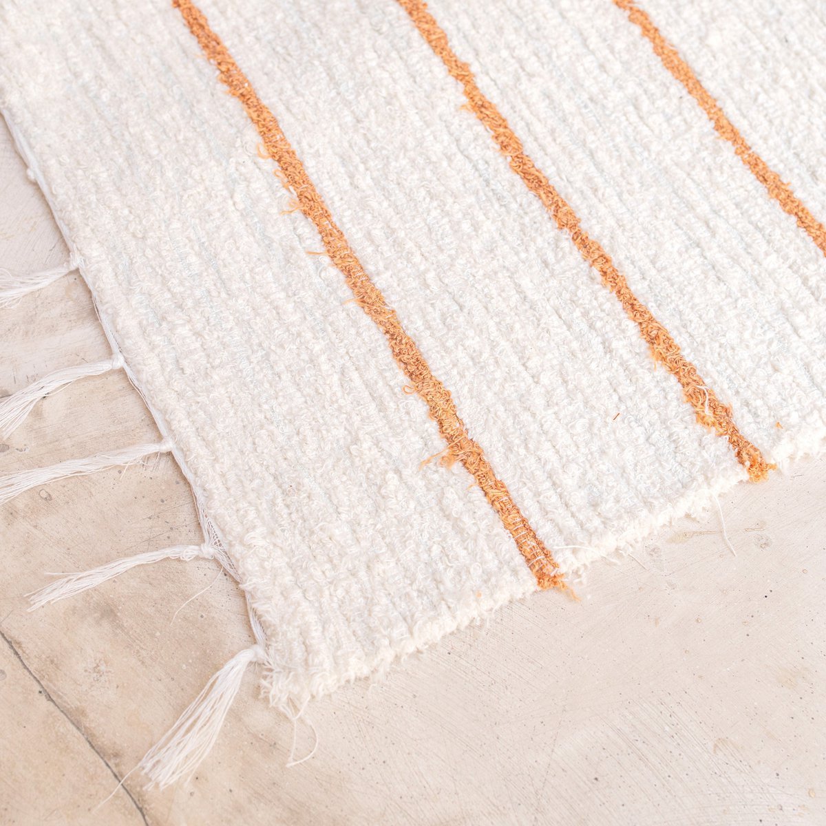 White cotton rug with brown stripes, 64 x 51 cm, hand-woven floor mat GIANYAR