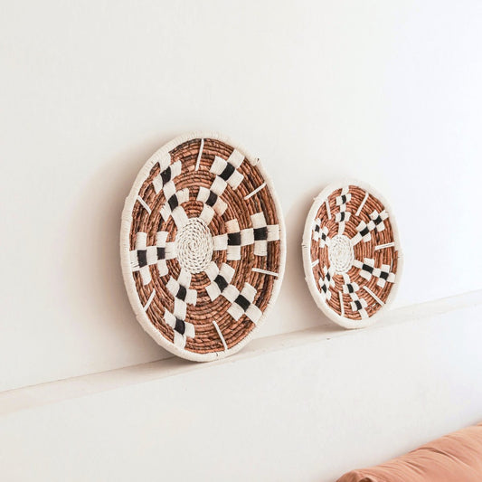 Wall decoration, round boho wall basket or flat bowl TAMAN in banana fiber (2 sizes)