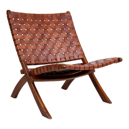 Klappstuhl 'Perugia' - Teakholz, Leder Braun