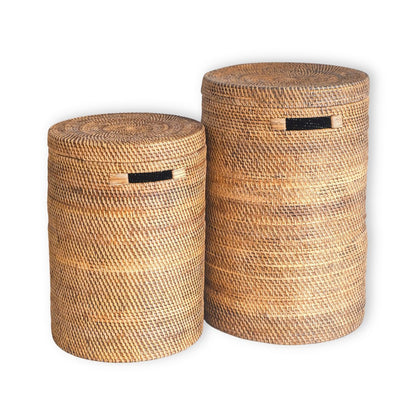 Large laundry basket with lid, SARI brown, storage basket - rattan basket (2 sizes)