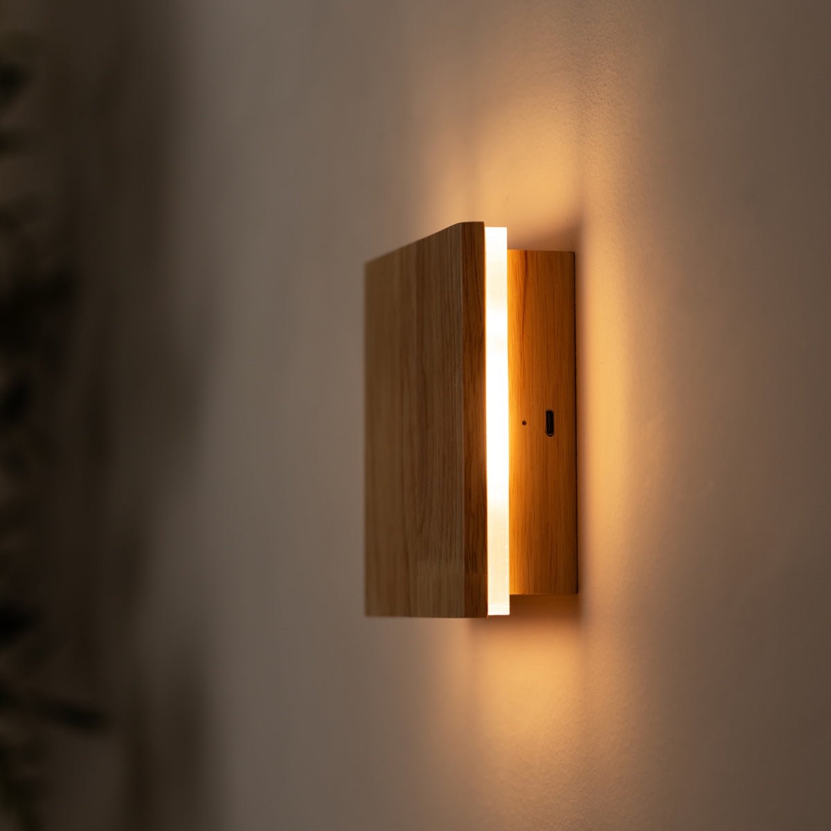 Wandleuchte 'Lane' natur - wiederaufladbare, dimmbare, natürliche Holzlampe
