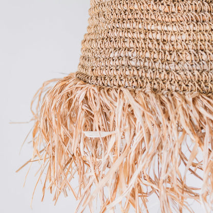 Raffia Boho Lampenschirm – Hängelampe – Pendelleuchte, handgewebt mit langen Fransen (3 Größen Ø 30/40/50 cm) KALIMA