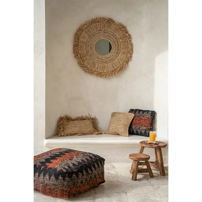 The square cushion cover “Bast Flores”, natural 40 x 40