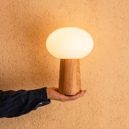 Table lamp 'Max' made of wood with glass shade - rechargeable, dimmable