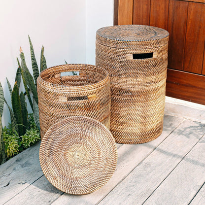 Large laundry basket with lid, SARI brown, storage basket - rattan basket (2 sizes)