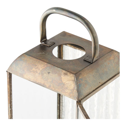 Laterne 'Herslev' - Glas/Metall, Antik-Messing-Optik, 12x12x60 cm