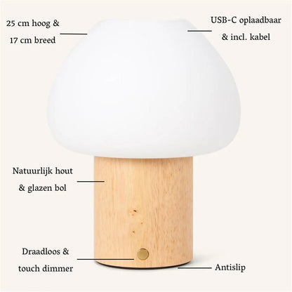 Wooden table lamp 'Fynn' - rechargeable, dimmable