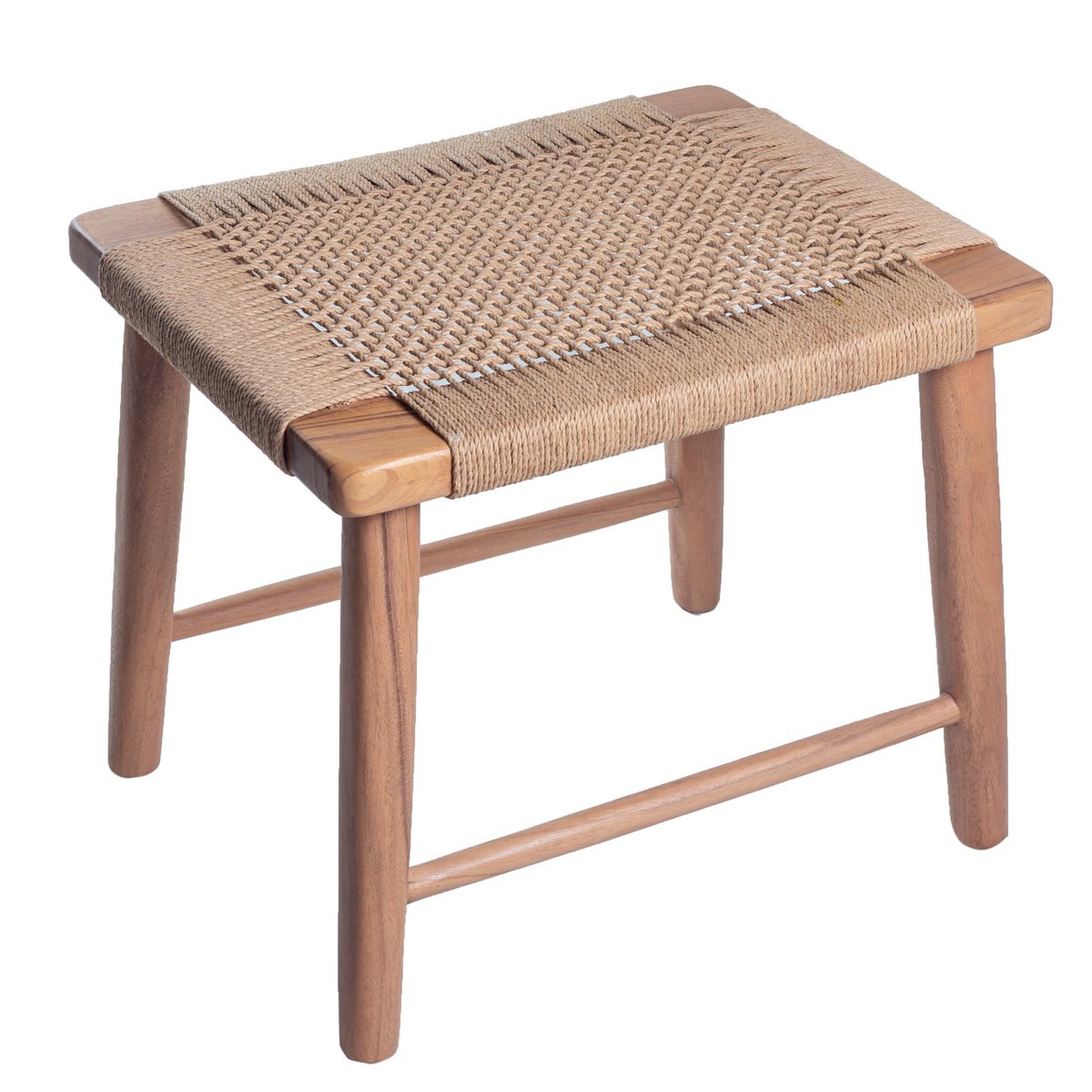 Wooden stool SUNDA made of Trembesi, seat made of woven recycled paper