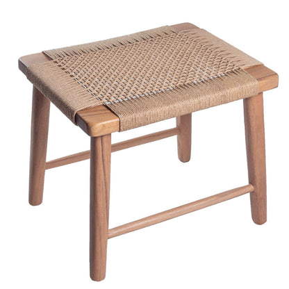 Wooden stool SUNDA made of Trembesi, seat made of woven recycled paper