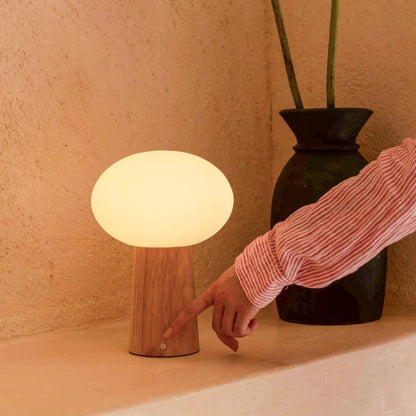 Table lamp 'Max' made of wood with glass shade - rechargeable, dimmable
