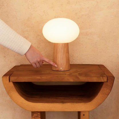 Table lamp 'Max' made of wood with glass shade - rechargeable, dimmable