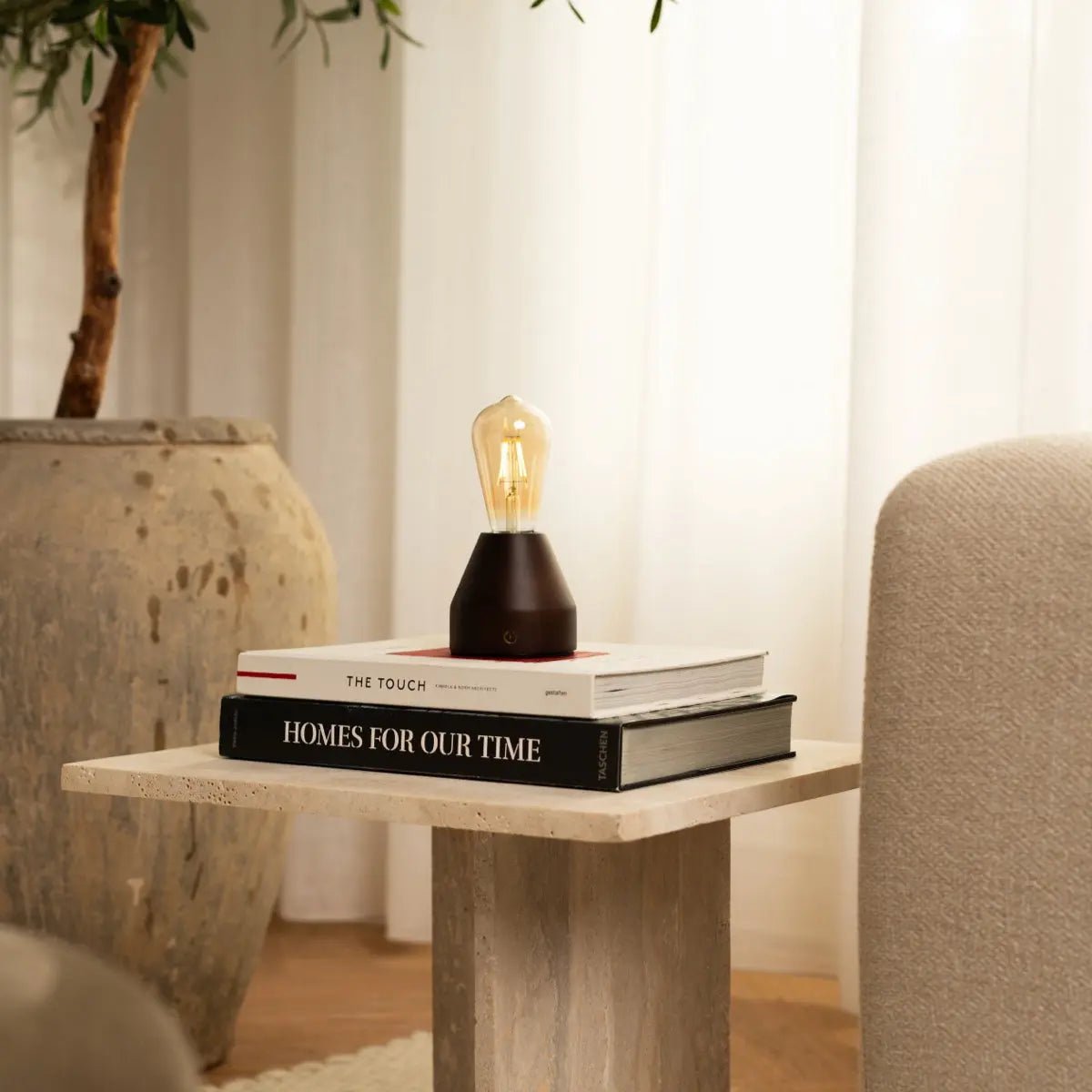 Dark brown rechargeable LED table lamp 'Zavi' - wireless, dimmable
