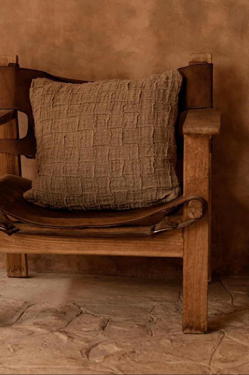 The Linen-Damier Cushion Cover, Natural 50x50